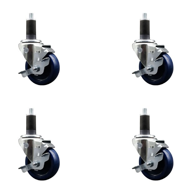 Service Caster 3.5'' SS Solid Poly Swivel 1-1/4'' Expanding Stem Caster Set with Brake, 4PK SCC-SSEX20S3514-SPUS-TLB-114-4 - main